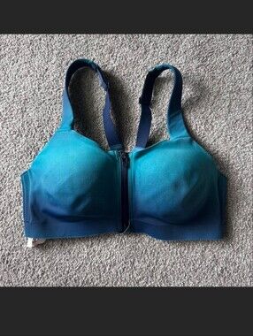 Victoria Secret Front-Zip Ombre Sports Bra - Teal/Blue, 34D